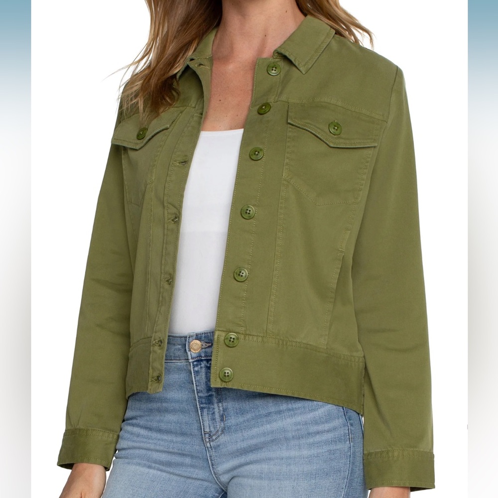 Liverpool Small Jacket Trucker Jacket Elastic Back Waist in Eucalyptus green NWT